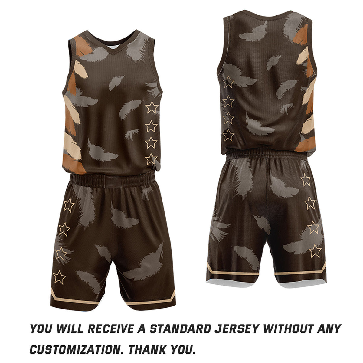 Custom Basketball Jerseys and Shorts Set | Brown Feather V-Neck Sublimated Team Uniform