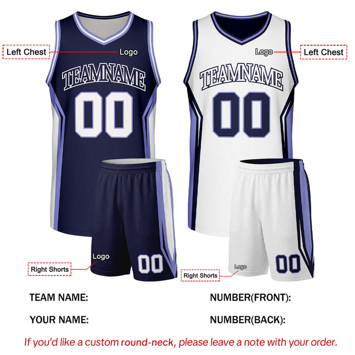 Custom Navy & White Two Sided Basketball Uniform Set | Personalized Team Uniforms for Adult & Youth
