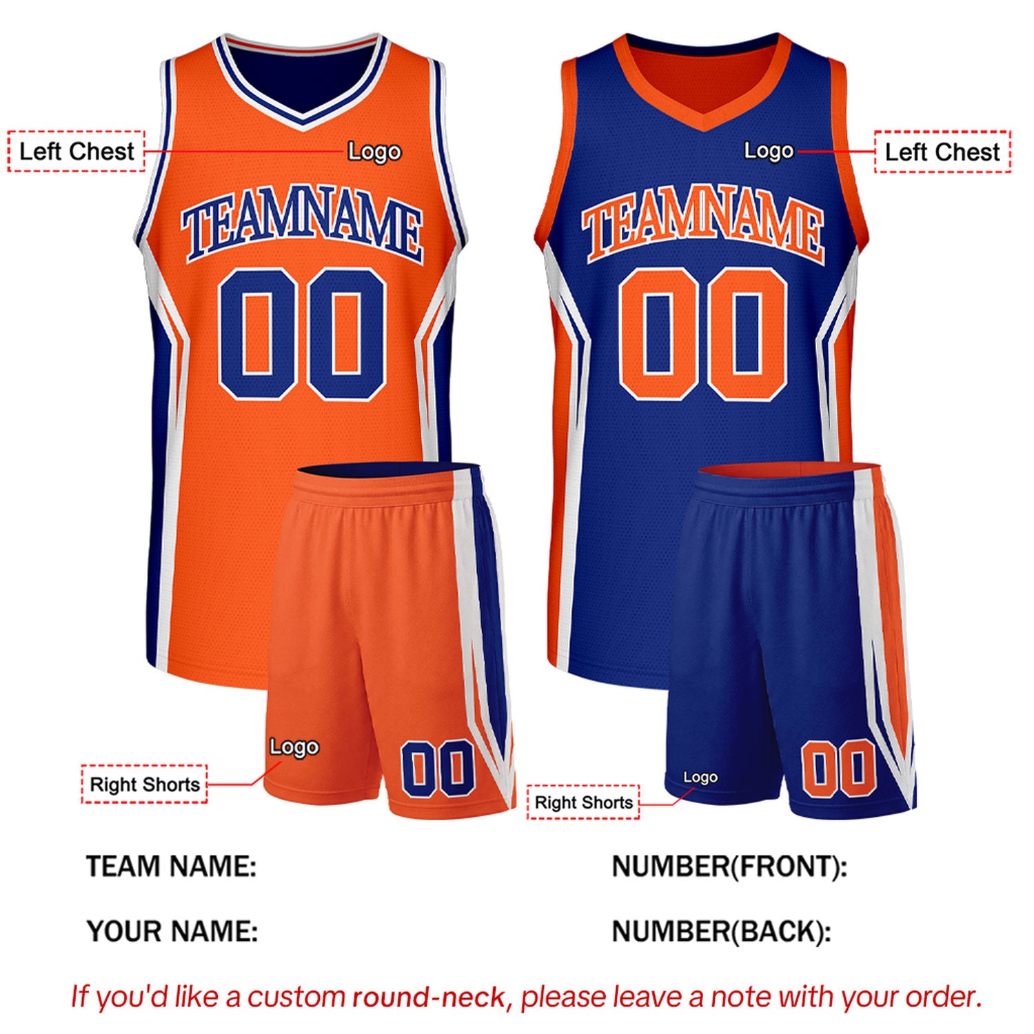Custom Orange & Royal Blue Two Sided Basketball Uniform Set | Personalized Team Uniforms for Adult & Youth
