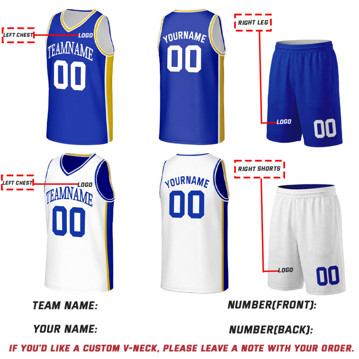 Custom Royal Blue & Gold Double Sided Basketball Uniform Set | Personalized Team Uniforms for Adult & Youth