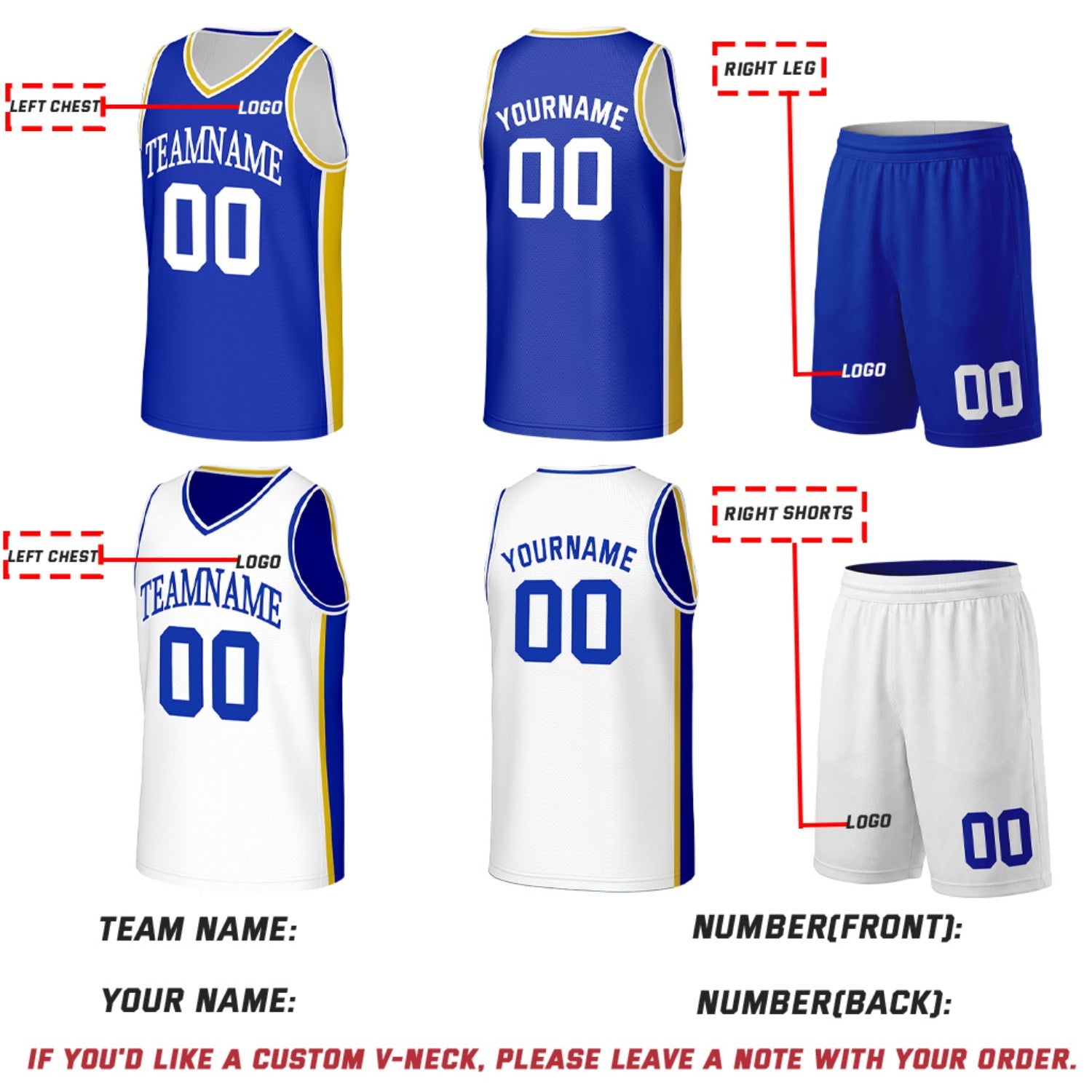 Custom Royal Blue & Gold Double Sided Basketball Uniform Set | Personalized Team Uniforms for Adult & Youth