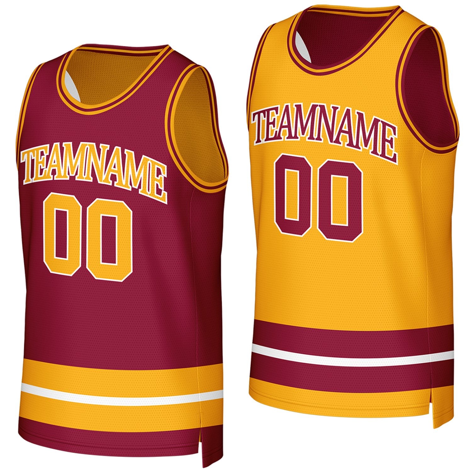 custom boys youth basketball jerseys maroon gold reversible by Vosoli, Personalized team name, number & logo.