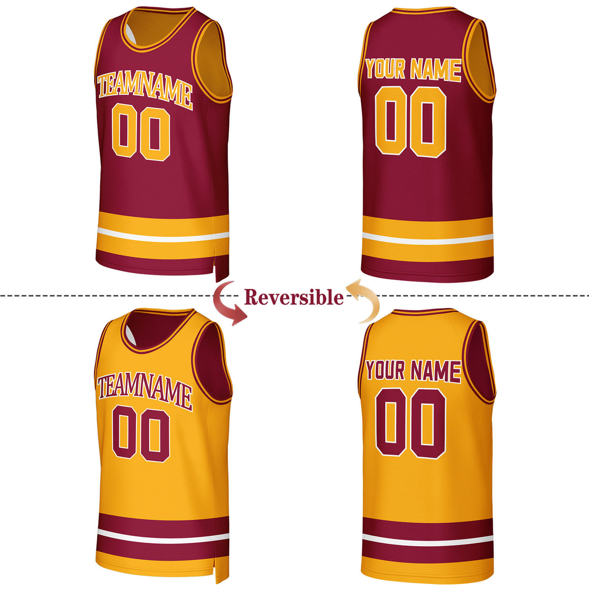Custom Maroon & Gold Reversible Basketball Jersey | Personalized Team Jerseys for Adult & Youth