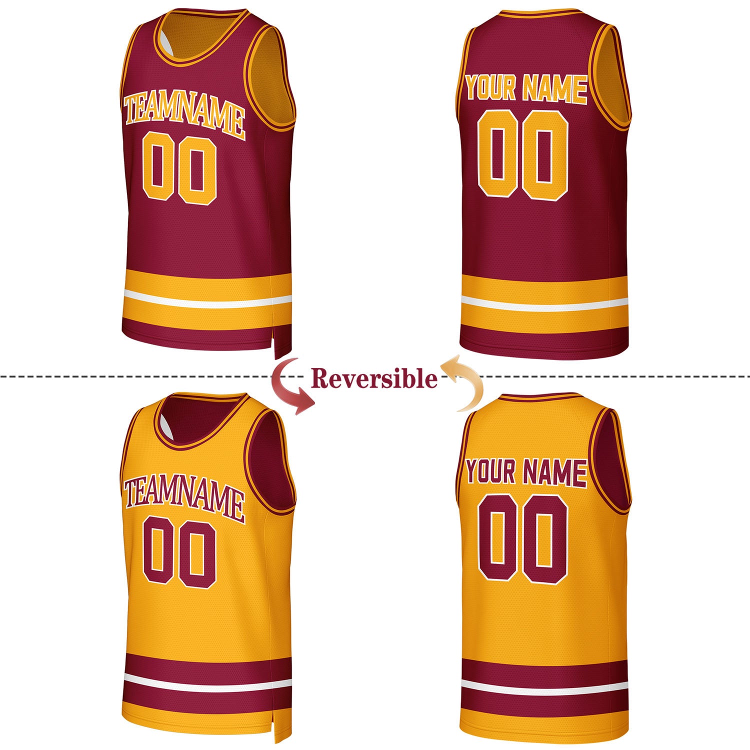 Custom Maroon & Gold Reversible Basketball Jersey | Personalized Team Jerseys for Adult & Youth
