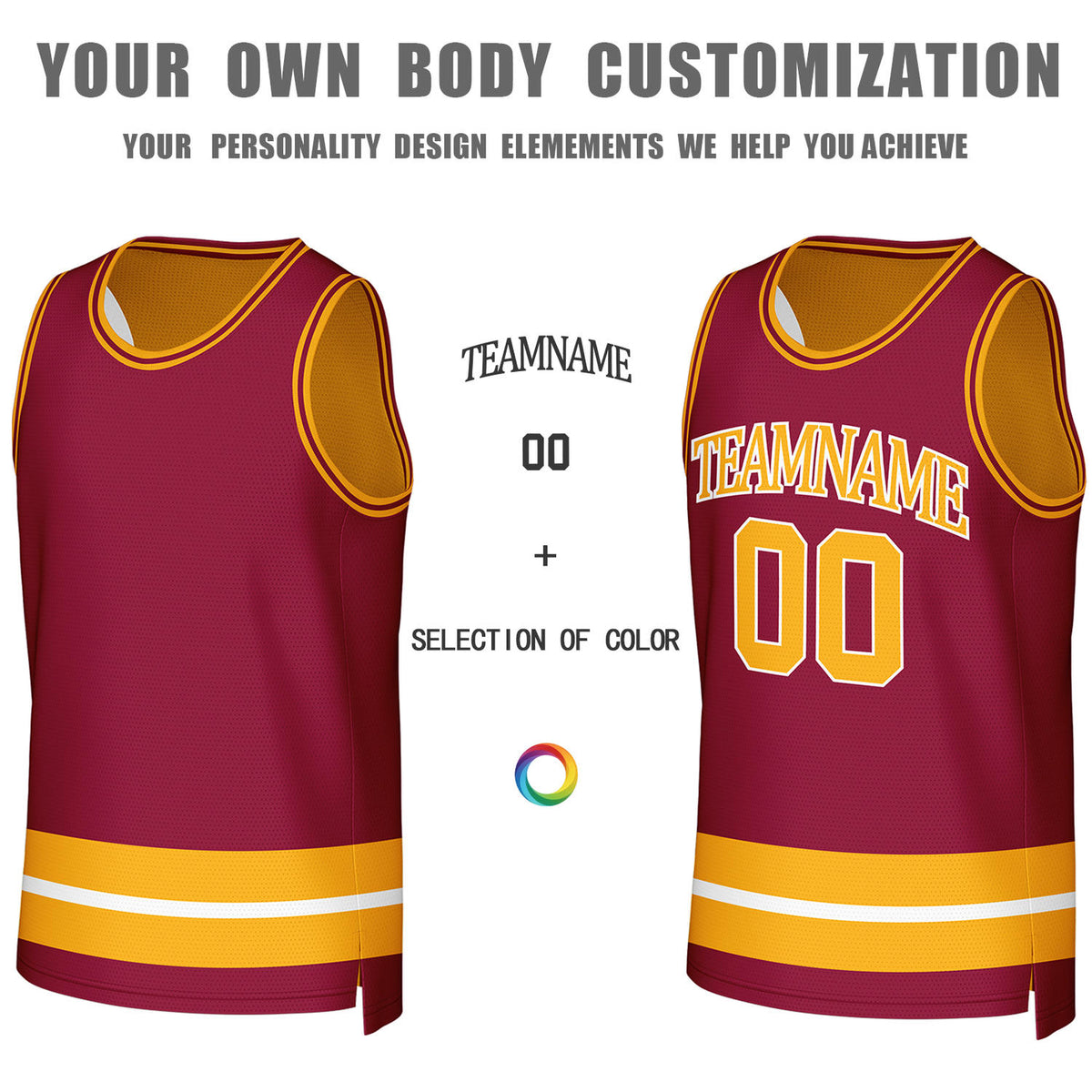 Custom Maroon & Gold Reversible Basketball Jersey | Personalized Team Jerseys for Adult & Youth