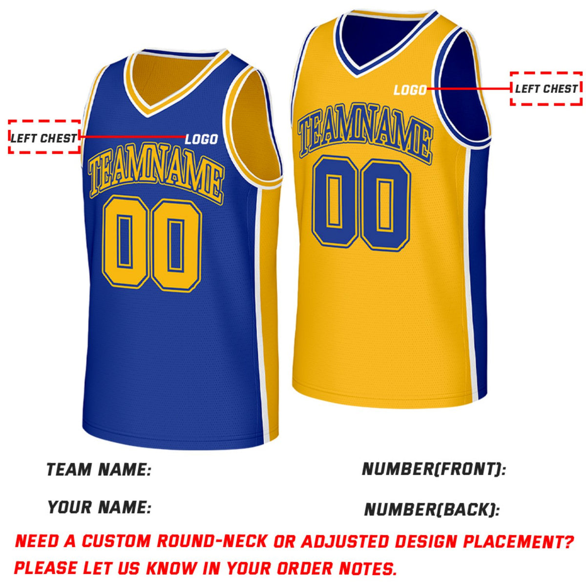 Custom Royal Blue & Gold Reversible Basketball Jersey | Personalized Team Jerseys with Name Number Logo
