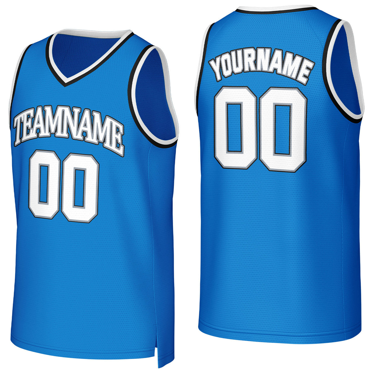 Custom bright blue basketball jersey with logo, personalized name &amp; number, team uniform for men women youth game practice - Vosoli