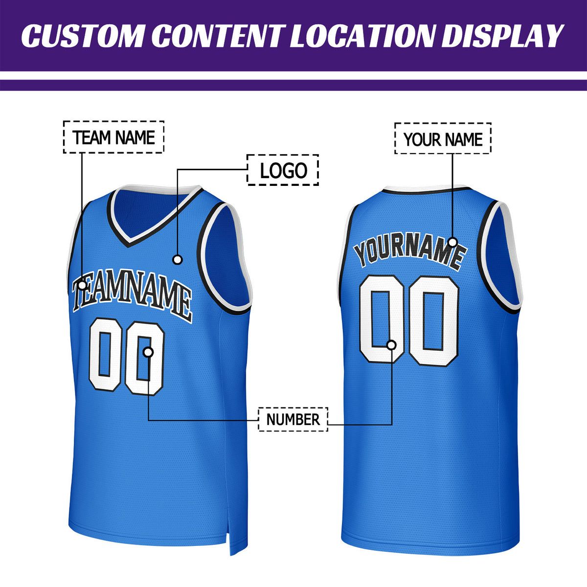 Custom Bright Blue & White Basketball Jersey | Personalized Name & Number Team Uniform