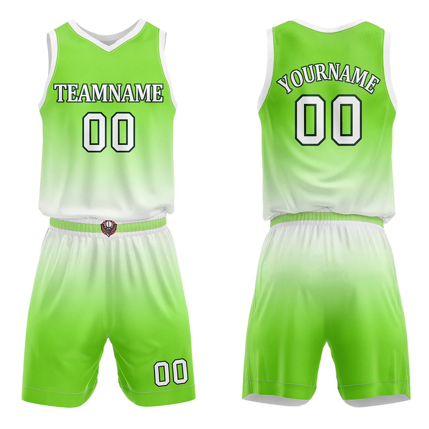 Custom Bright Green & White Gradient Basketball Jersey + Shorts Set - Personalized Team Name, Number | Vosoli