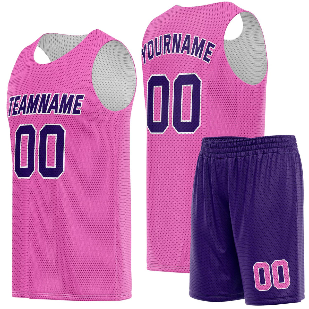 Custom Bright Pink &amp; Deep Purple Basketball Jersey + Shorts Set - Personalized Team Name, Number | Vosoli
