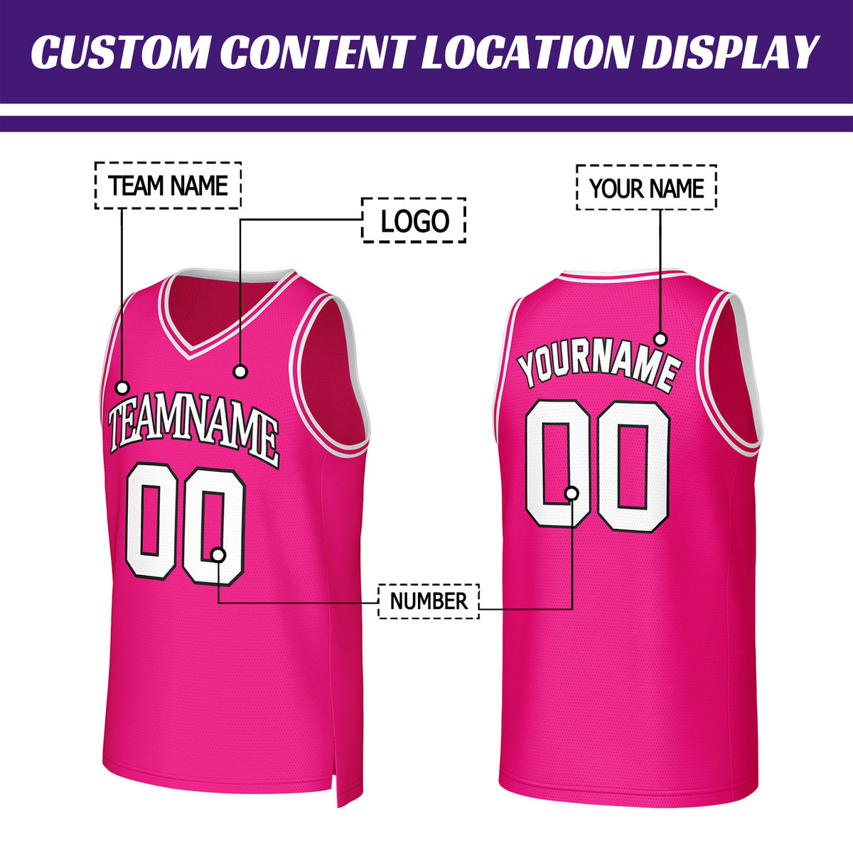 Custom Bright Pink & White Mesh Basketball Jersey | Personalized Team Uniform for youth & adults