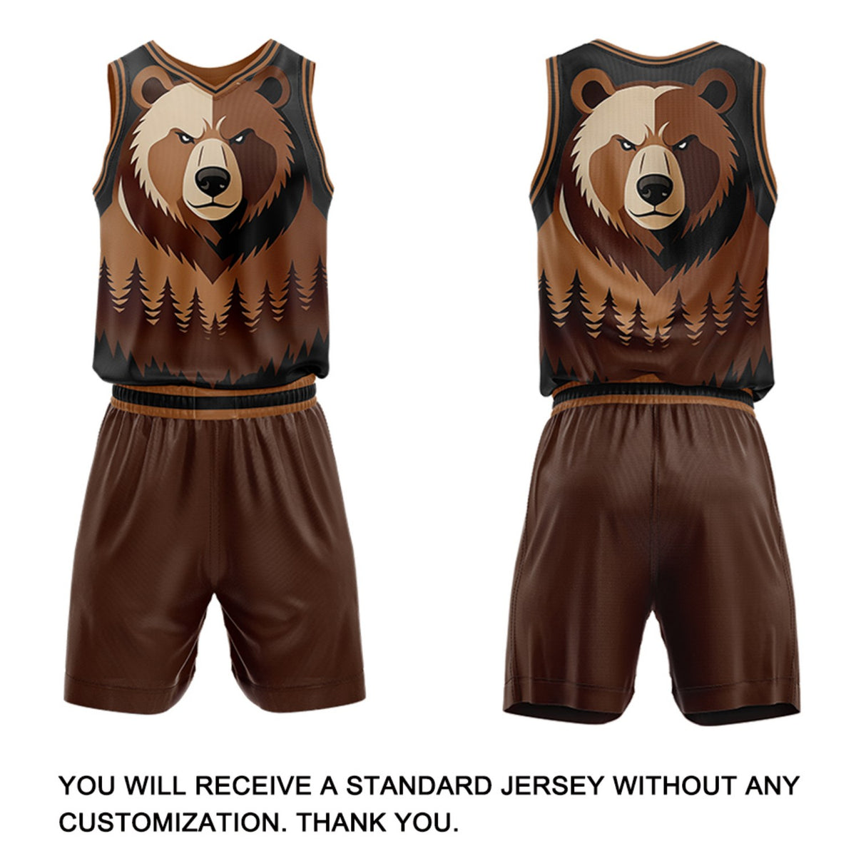 Custom Brown Bear Theme Basketball Jersey & Shorts Set | Personalized Team Uniform