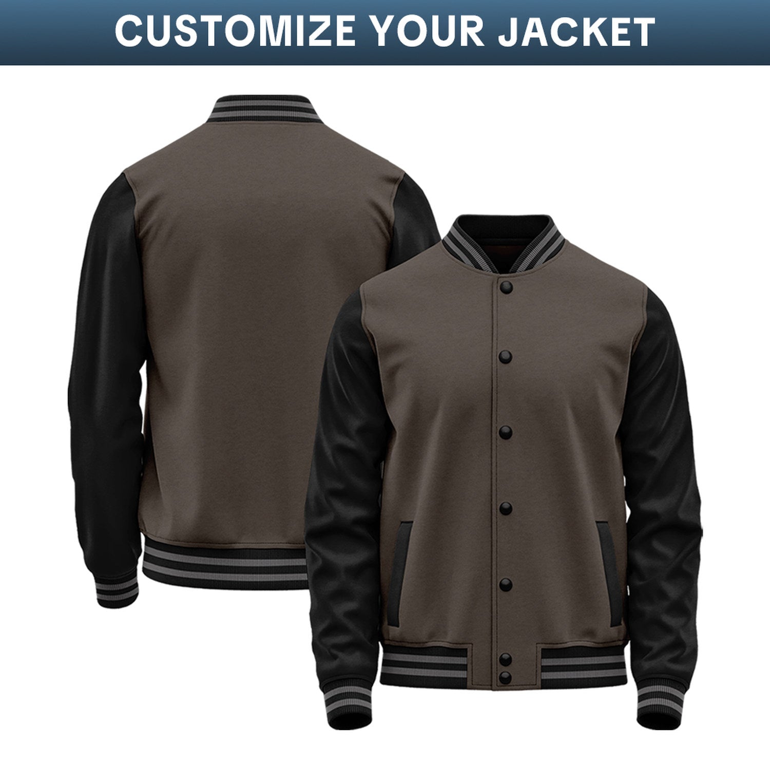 Custom Varsity Jacket with Stitched Name & Number | Brown & Black Personalized Team Letterman Bomber