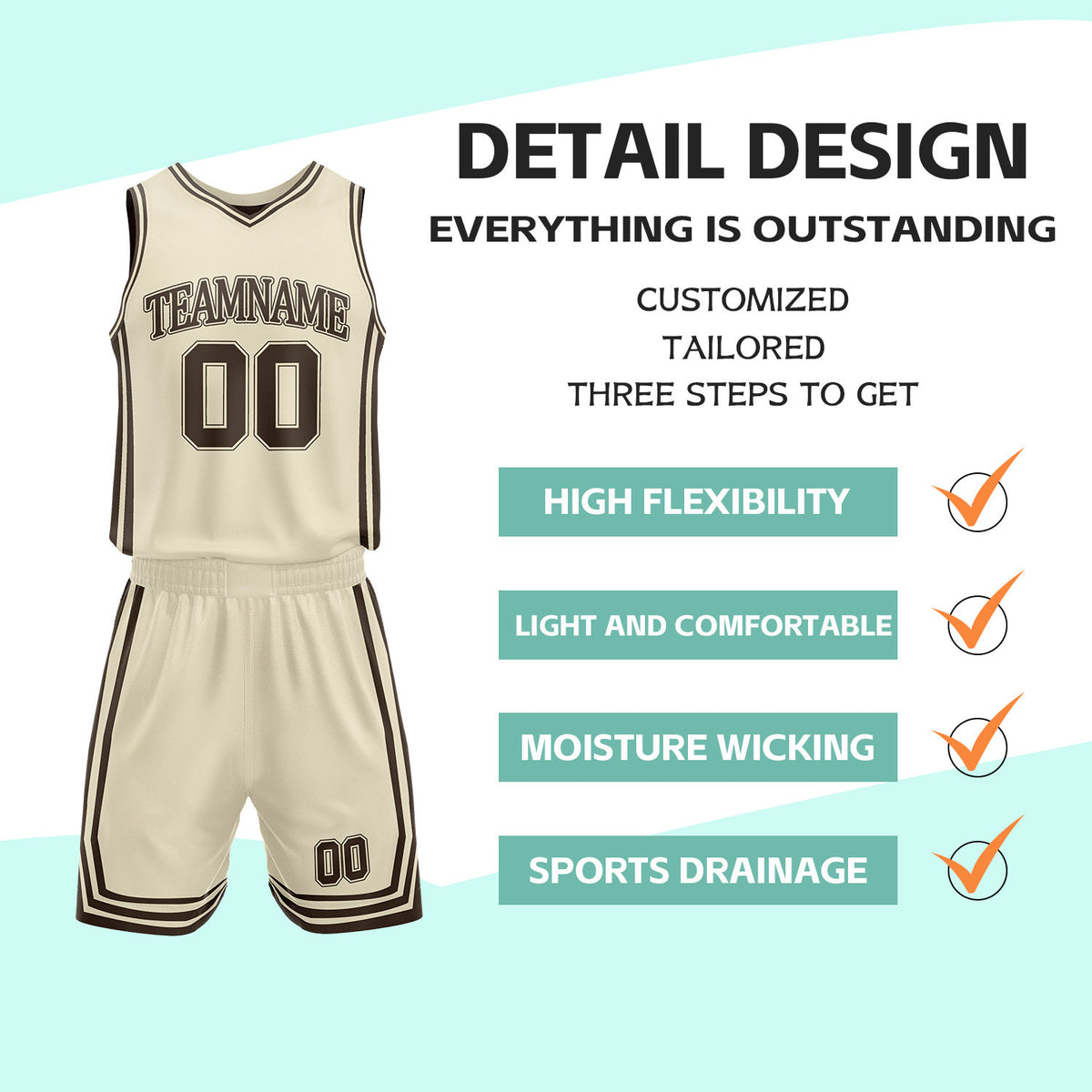 Custom Brown & Cream Reversible Basketball Jersey Shorts Set | Personalized Full Vintage Team Uniform