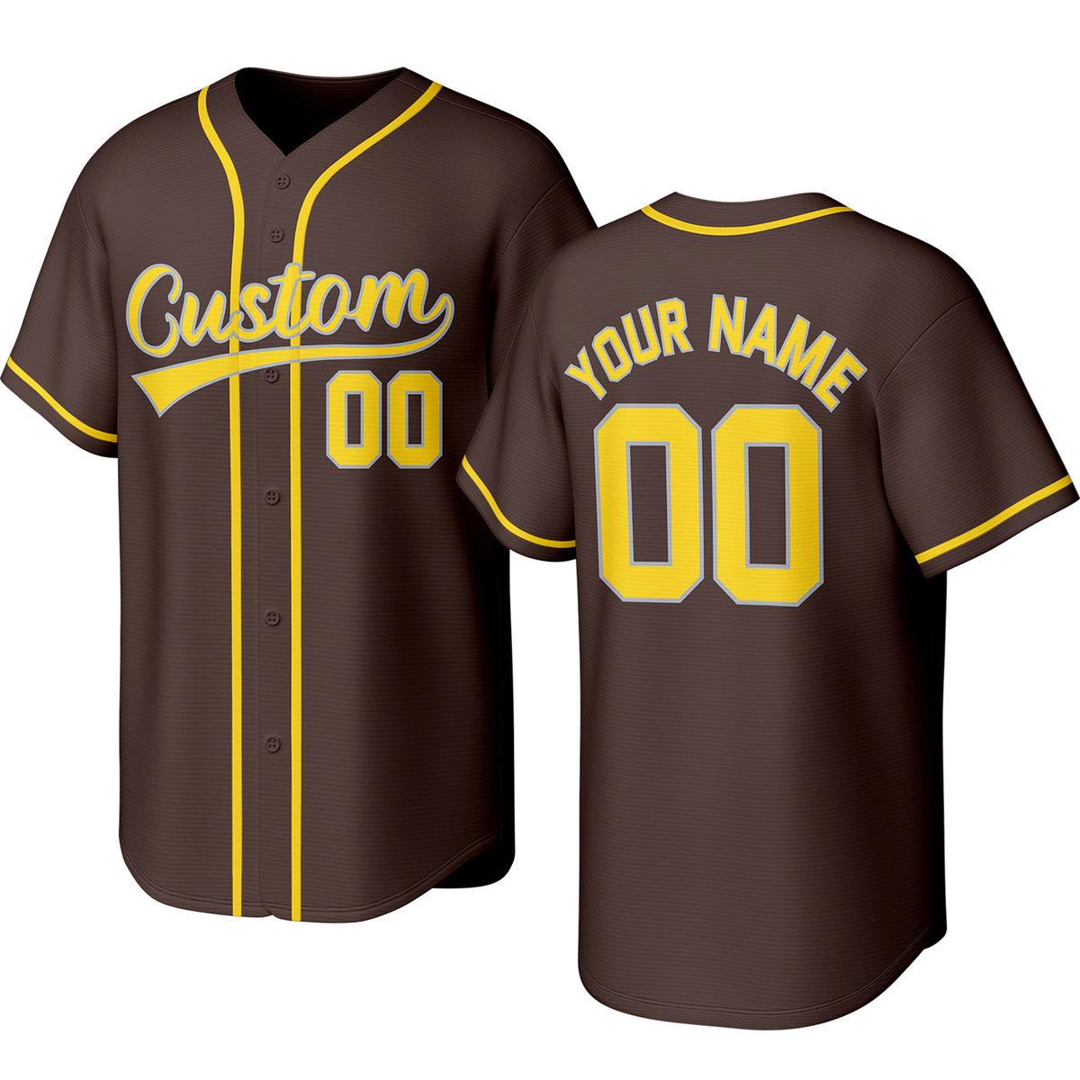 Custom brown baseball jersey with stitched logo, personalized name &amp; number, button-front short-sleeve sports uniform for team men women youth game practice - Vosoli