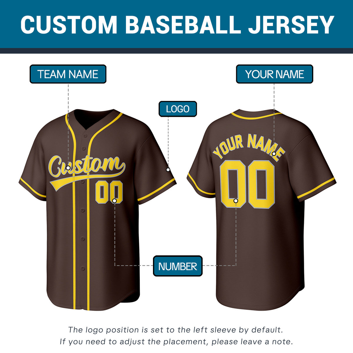 Custom Brown Stitched Baseball Jersey | Personalized Name & Number | Team Uniform