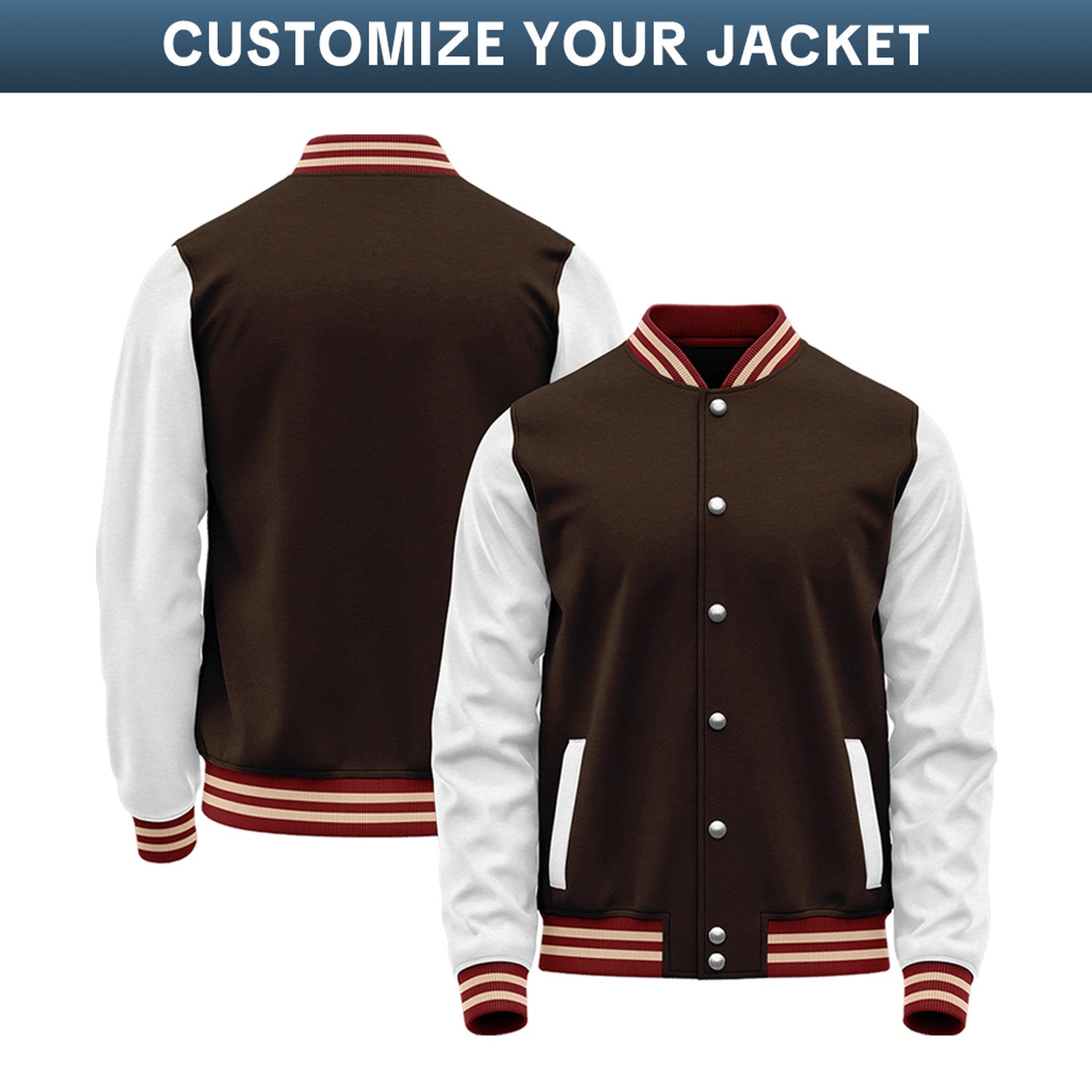 Custom Varsity Jacket with Stitched Name & Number | Brown & White Personalized Team Letterman Bomber
