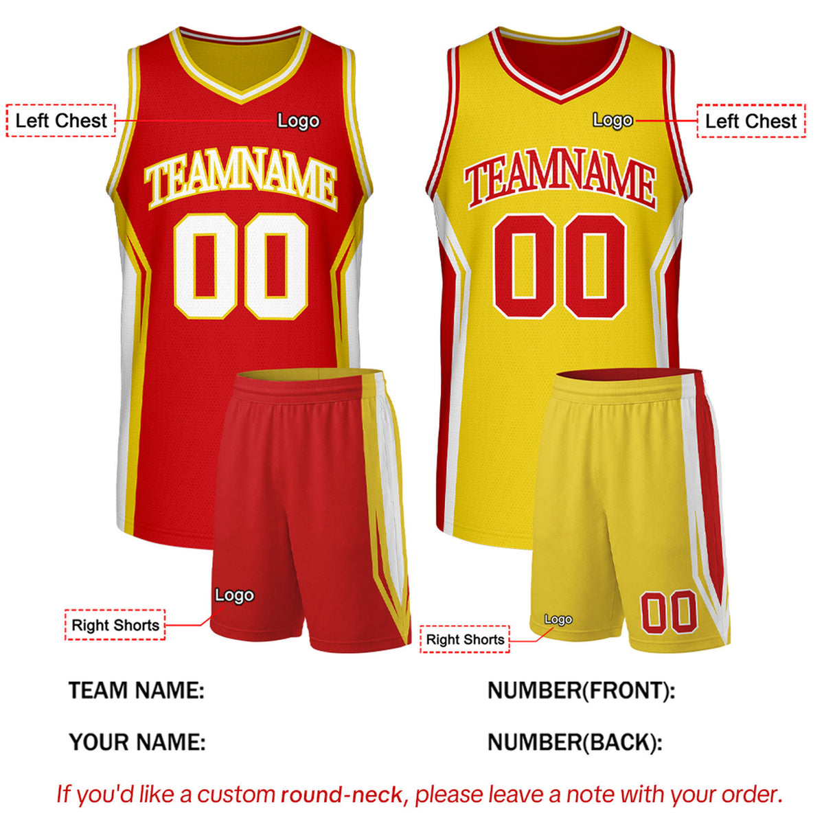 Custom Red & Gold Two Sided Basketball Uniform Set | Personalized Team Uniforms for Adult & Youth