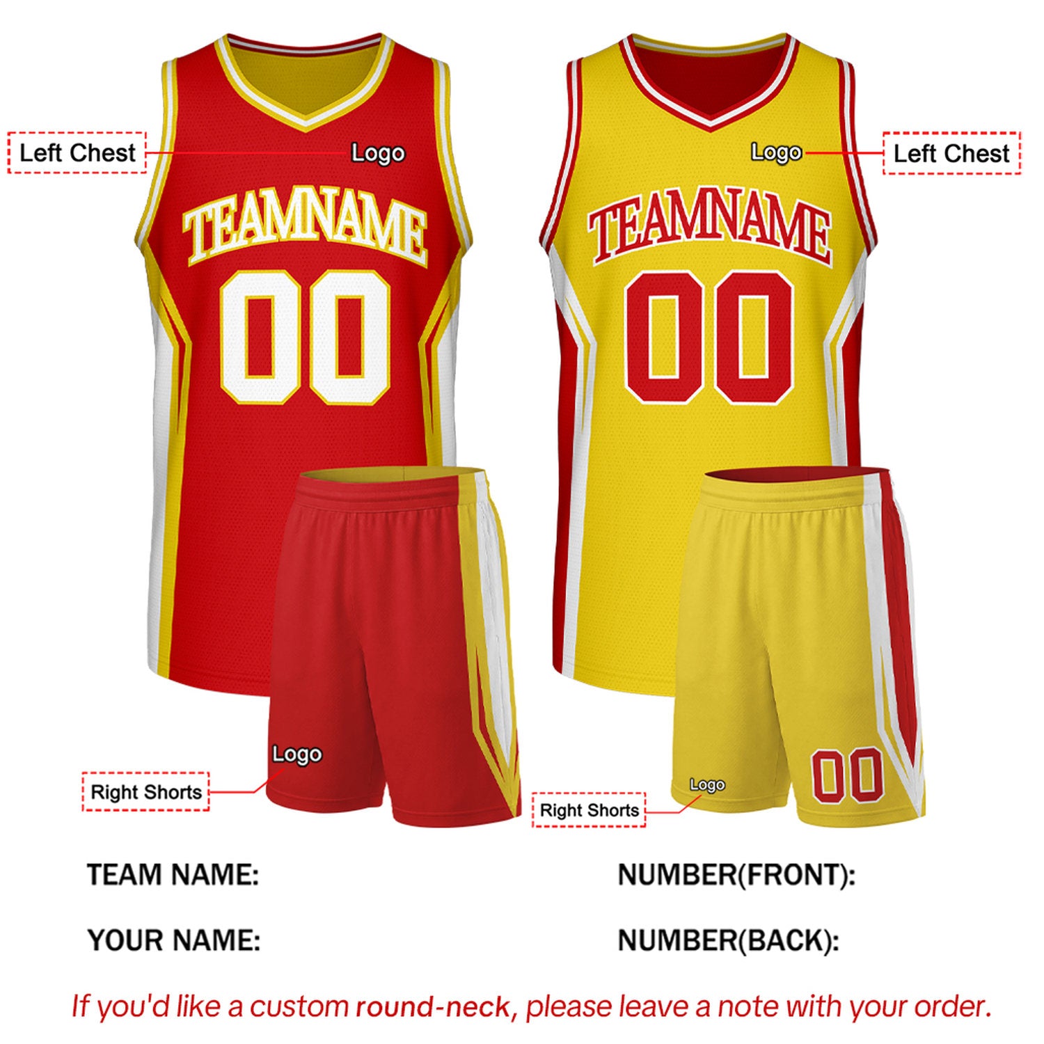 Custom Red & Gold Two Sided Basketball Uniform Set | Personalized Team Uniforms for Adult & Youth