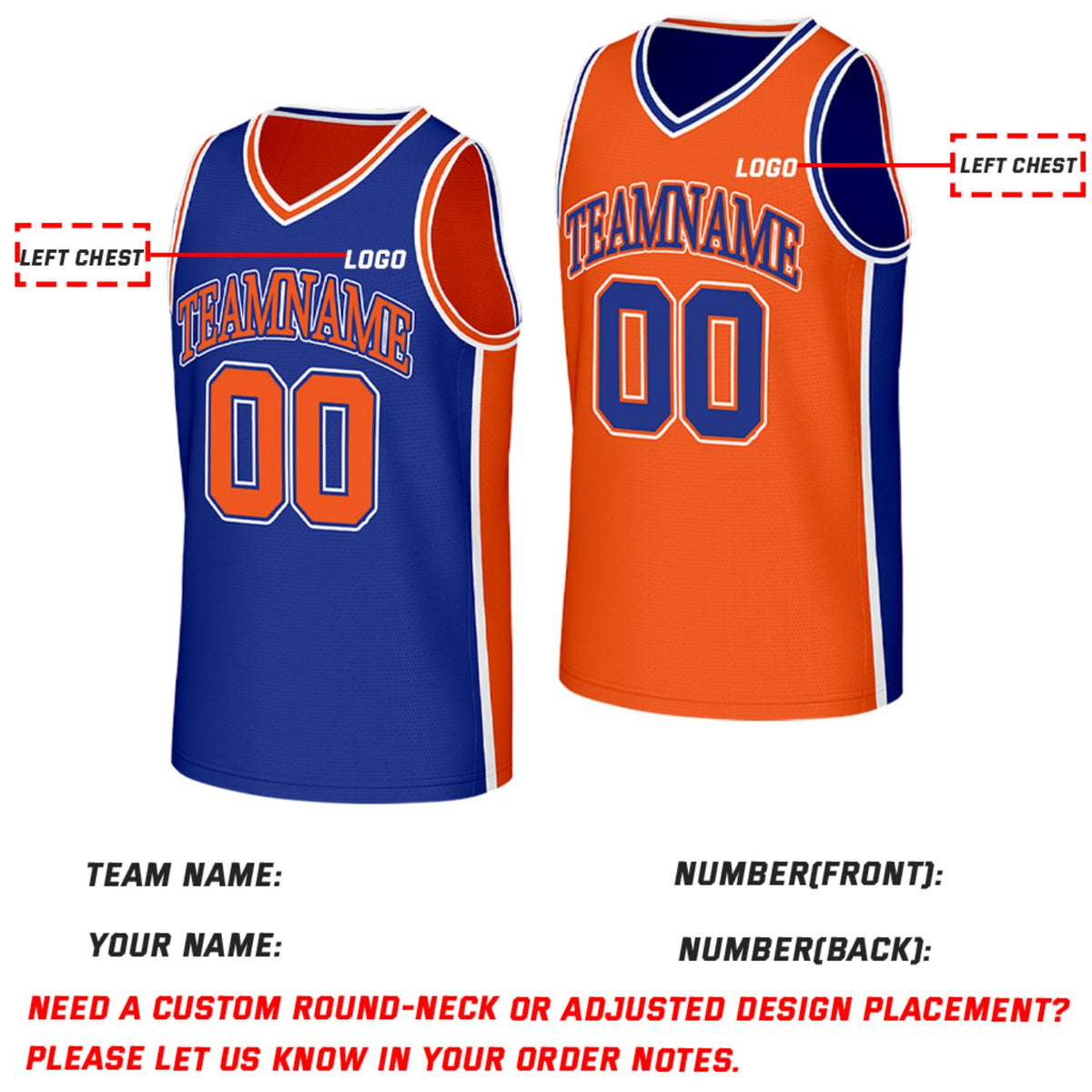 Custom Blue & Orange Reversible Basketball Jersey | Personalized Team Jerseys with Name Number Logo