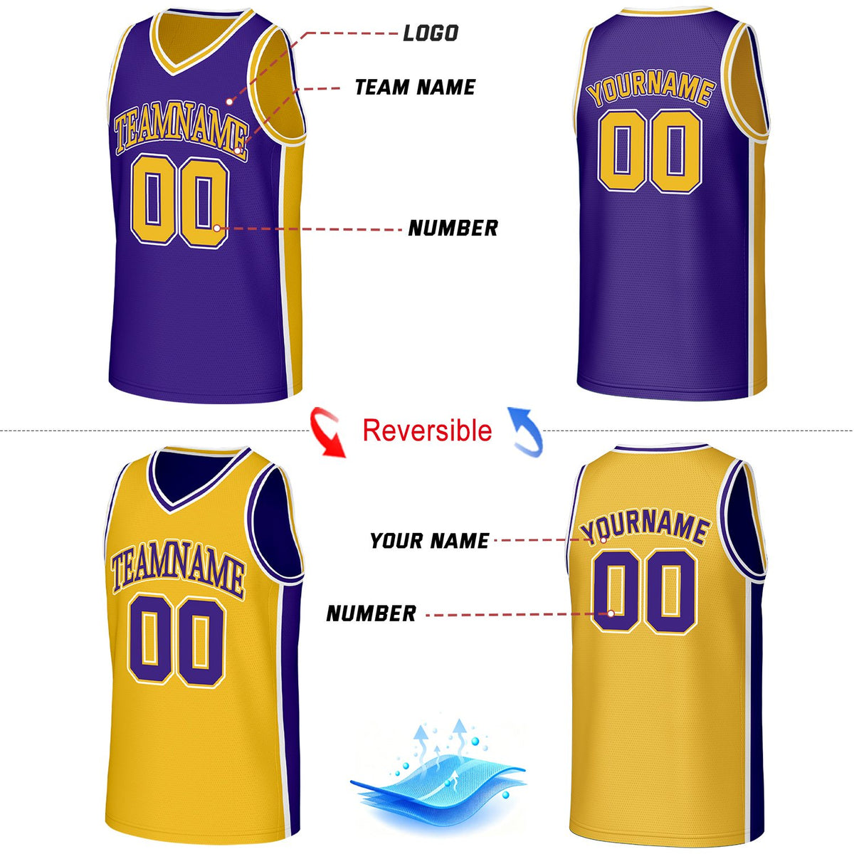 Custom Purple & Gold Double Sided Basketball Uniform Set | Personalized Team Uniforms for Adult & Youth