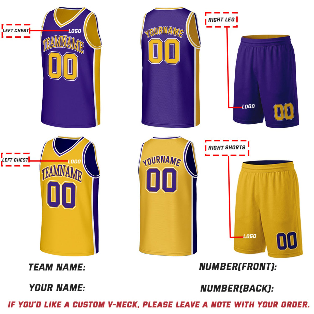 Custom Purple & Gold Double Sided Basketball Uniform Set | Personalized Team Uniforms for Adult & Youth