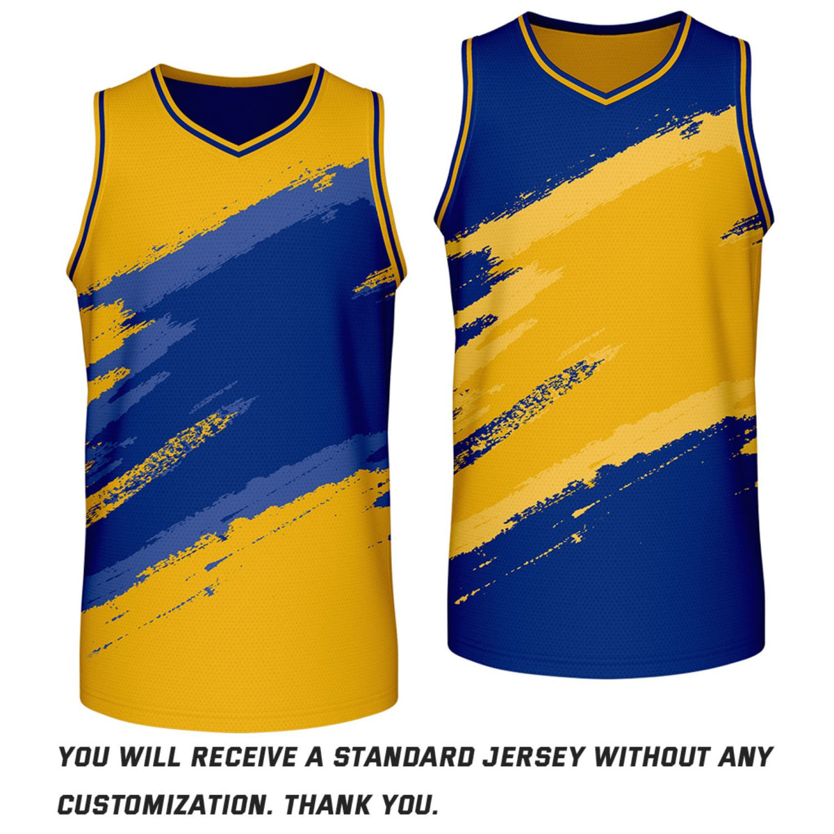 Custom Gold & Blue Brush Stroke Reversible Basketball Jersey | Adult Youth Jerseys for Large Group Team Orders