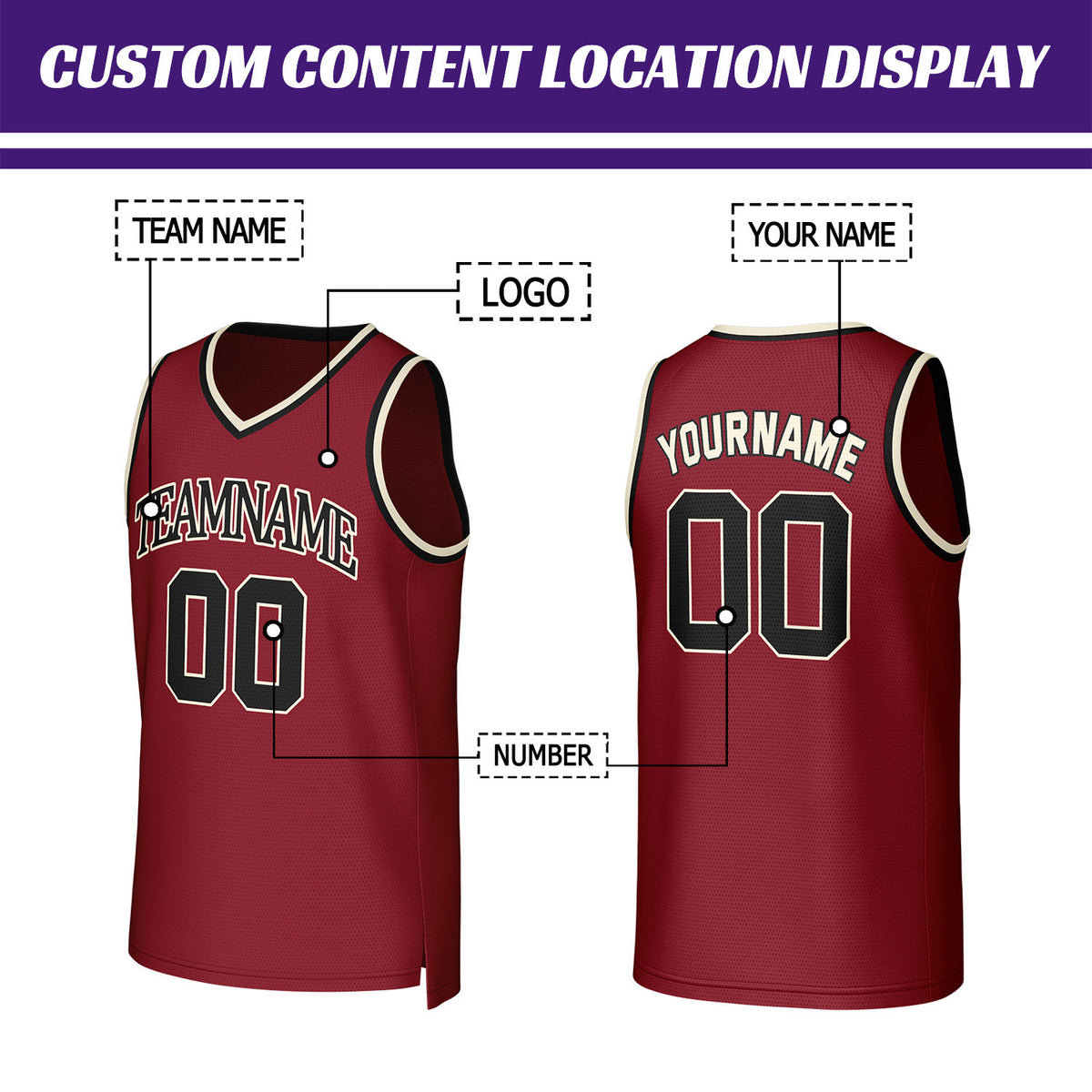 Custom Burgundy & Black Basketball Jersey | Personalized Name & Number Team Uniform