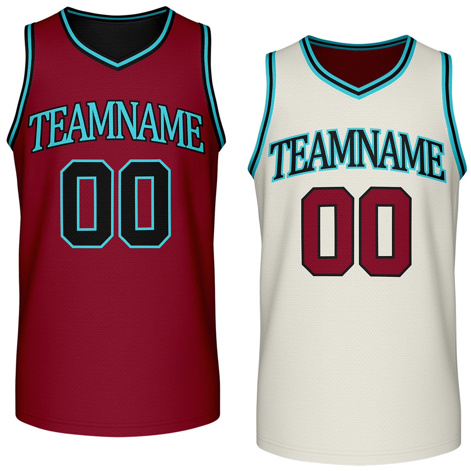 Custom reversible retro burgundy & cream basketball jersey, personalized team name & number, 2-in-1 sleeveless uniform for men women youth adult game practice - Vosoli