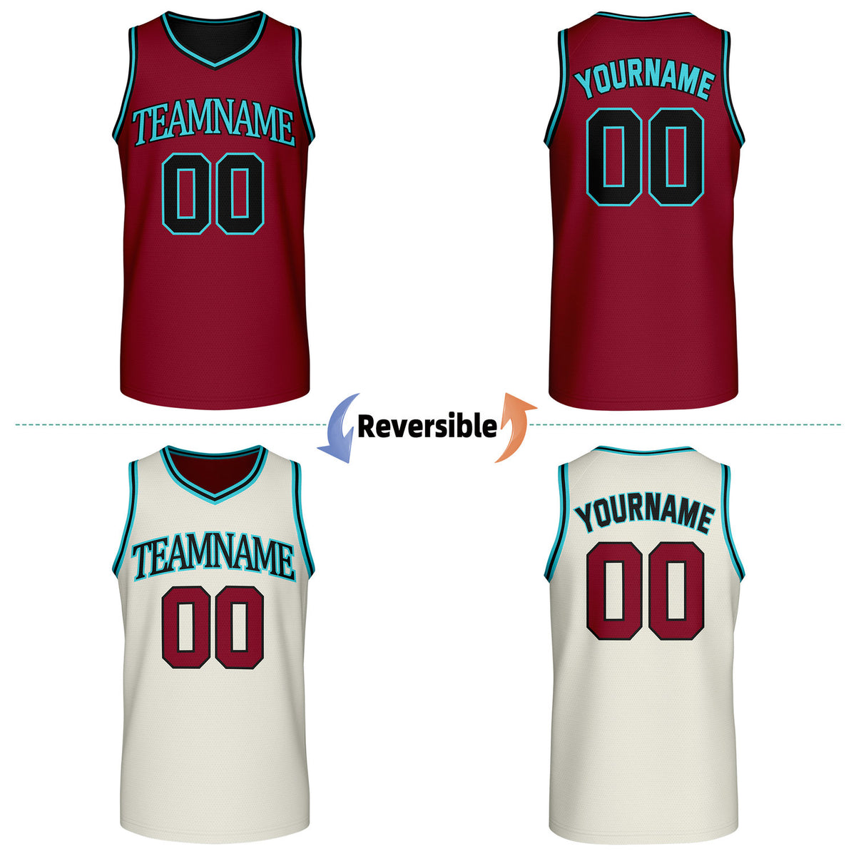 Custom Retro Burgundy & Cream Reversible Basketball Jersey | Personalized Team Jersey | Vosoli
