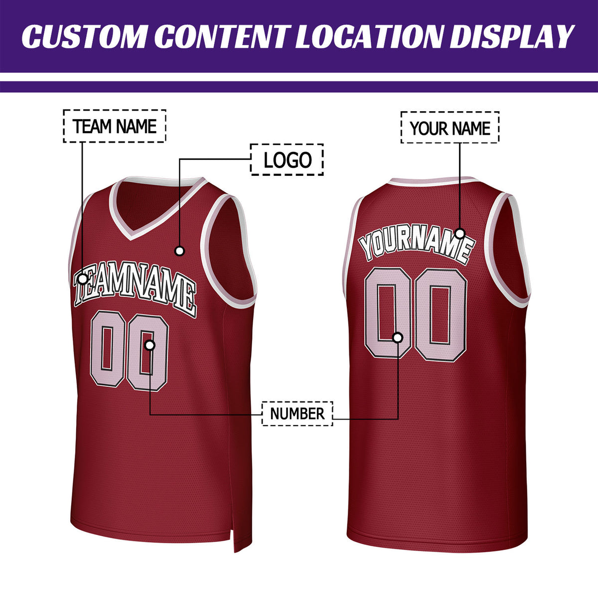 Custom Burgundy & Pale Pink Basketball Jersey | Personalized Name & Number Team Uniform