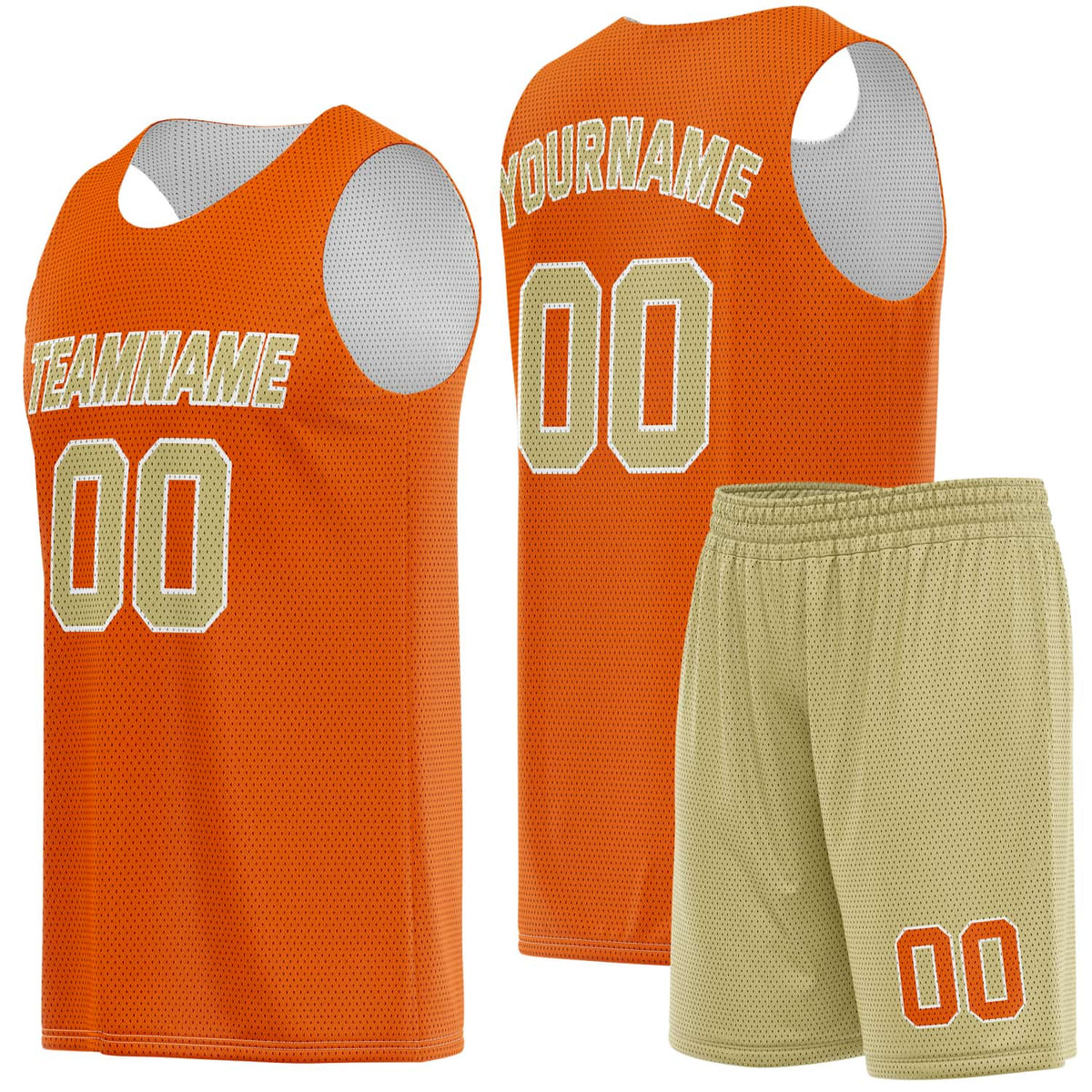 Custom Burnt Orange &amp; Sand Beige Basketball Jersey + Shorts Set - Personalized Team Name, Number | Vosoli