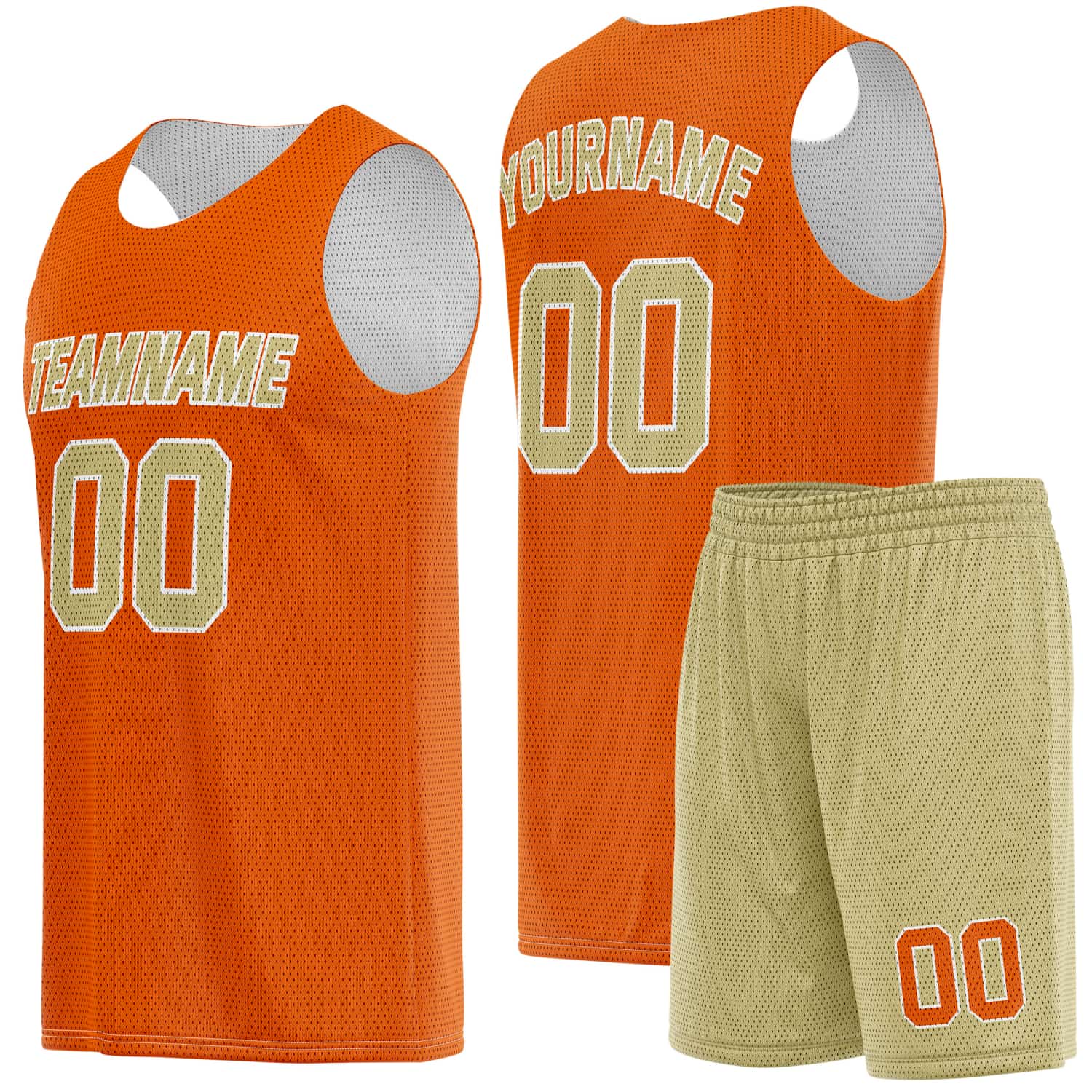 Custom Burnt Orange & Sand Beige Basketball Jersey + Shorts Set - Personalized Team Name, Number | Vosoli