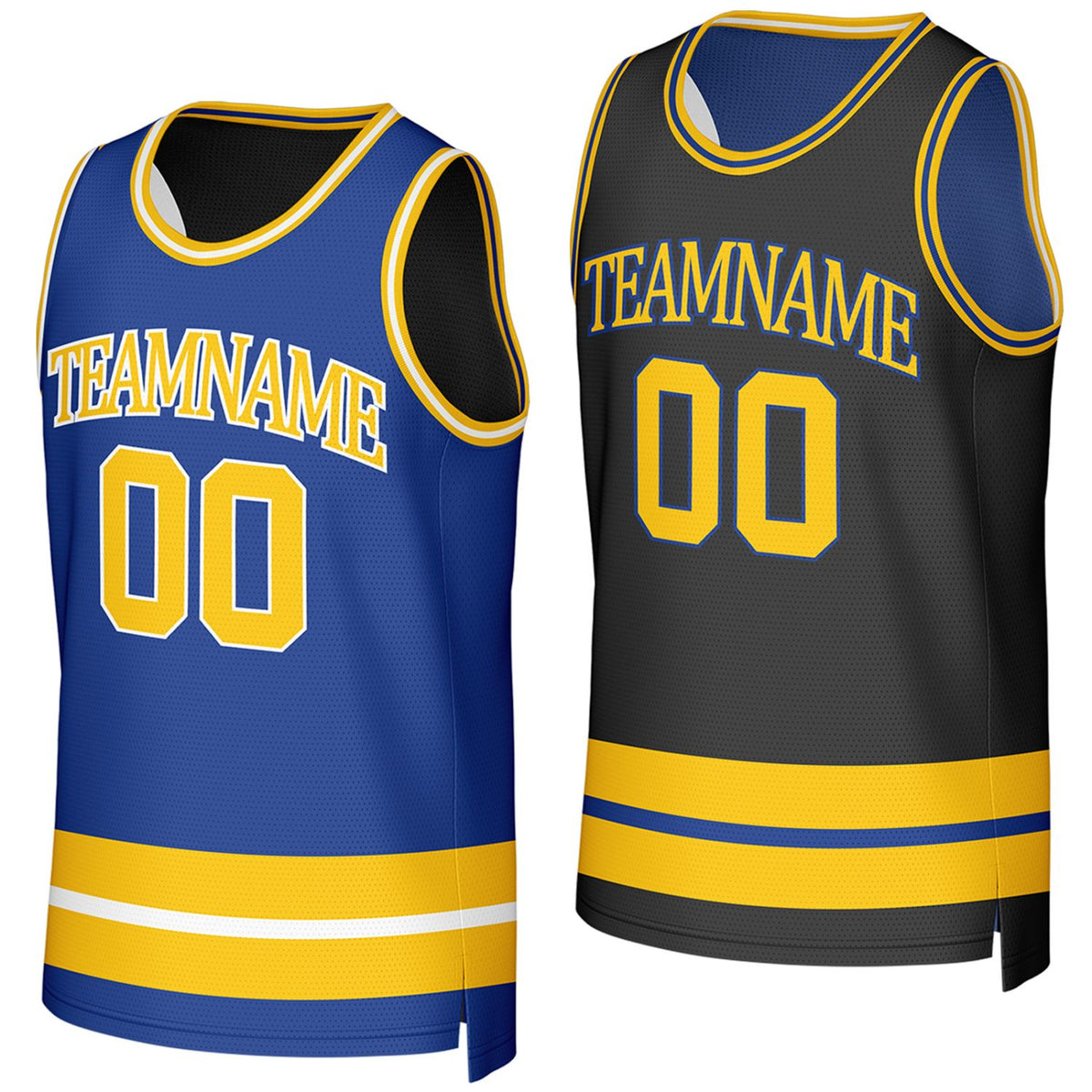 custom church basketball jerseys blue black reversible by Vosoli, Personalized team name, number & logo.