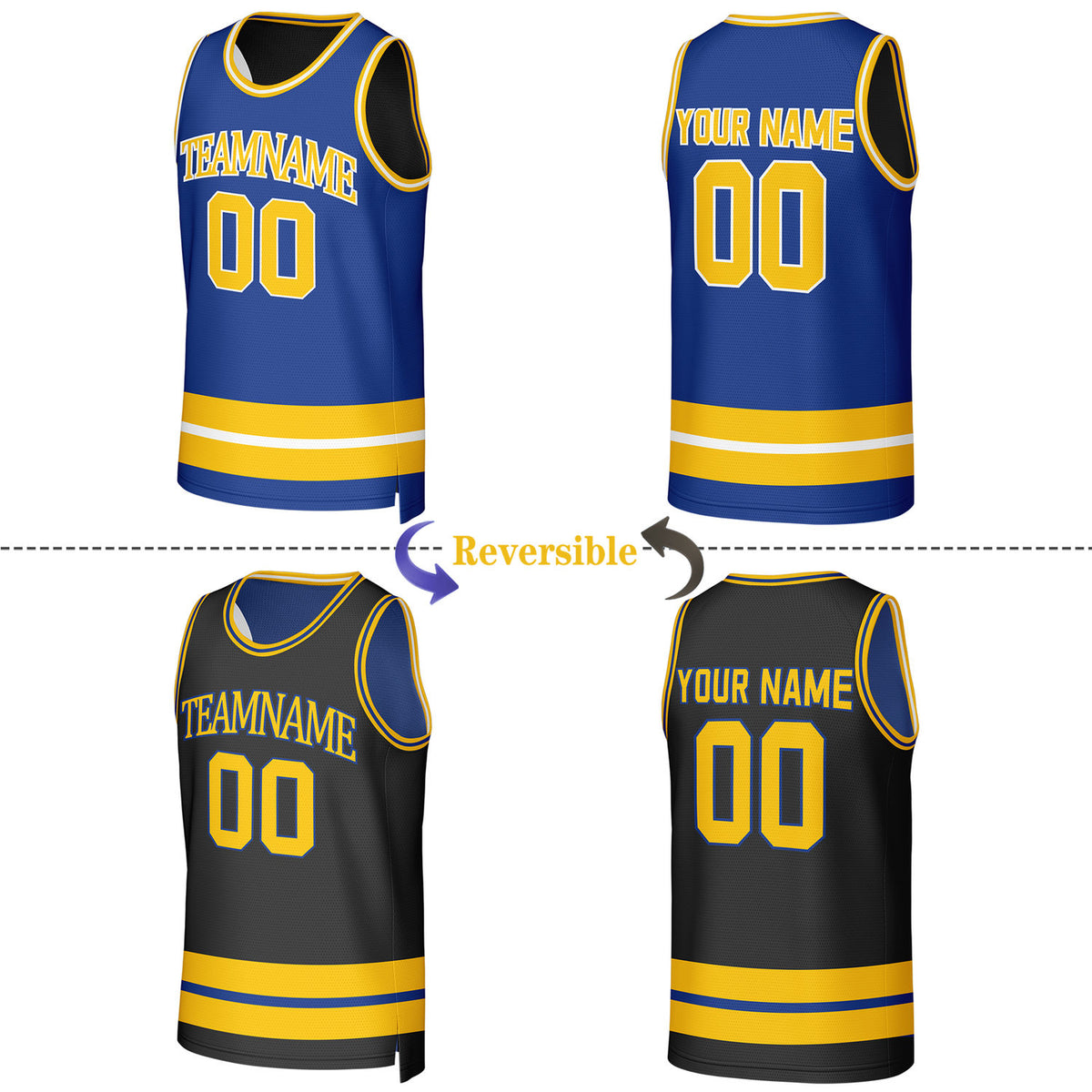 Custom Blue & Black Reversible Basketball Jersey | Personalized Team Jerseys for Adult & Youth