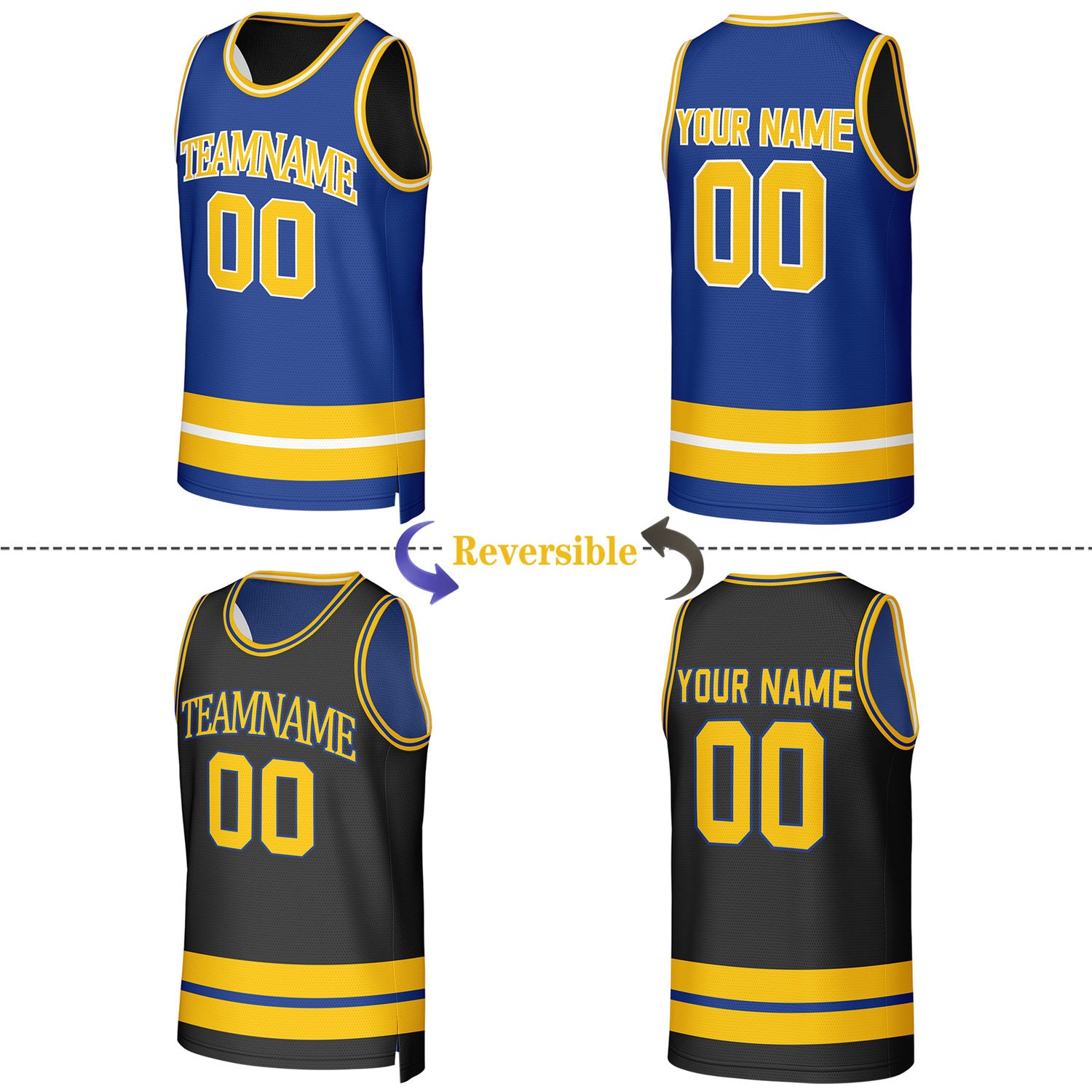 Custom Blue & Black Reversible Basketball Jersey | Personalized Team Jerseys for Adult & Youth