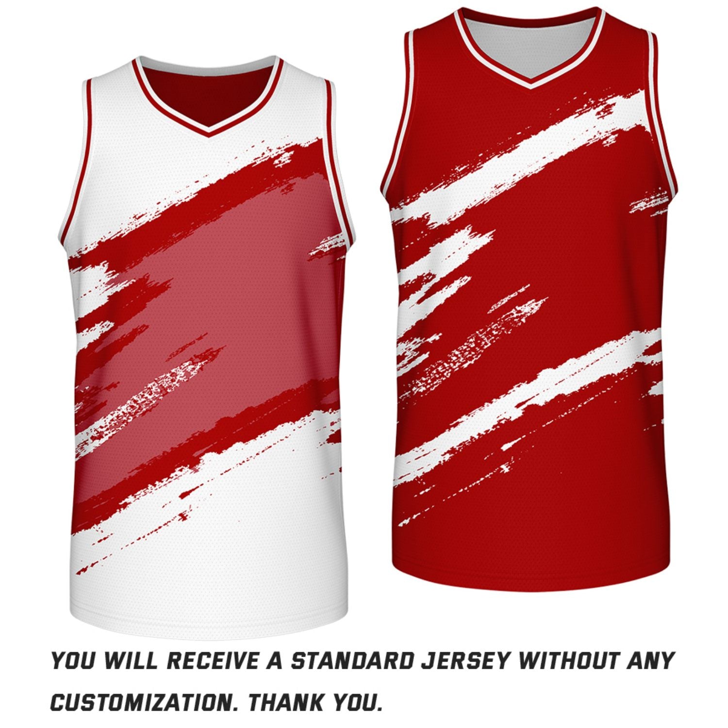 Custom Red & White Brush Stroke Reversible Basketball Jersey | Personalized Breathable Mesh Team Uniforms for Adult & Youth