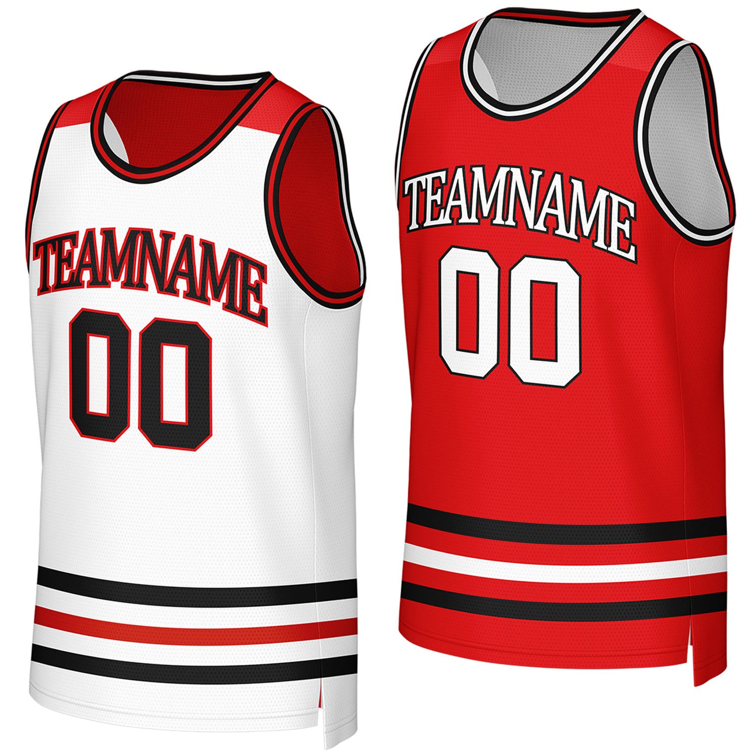 custom church league basketball jerseys white red reversible by Vosoli, Personalized team name, number & logo.