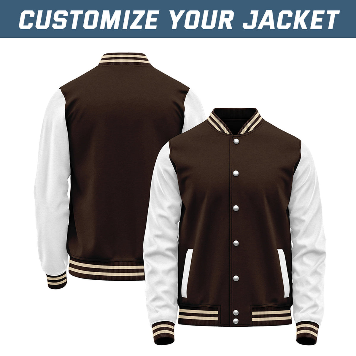 Custom Brown & White Baseball Bomber Jacket | Retro Collegiate Varsity & Letterman