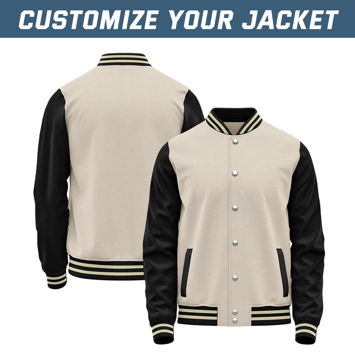 Custom Cream & Black Baseball Bomber Jacket | Retro Collegiate Varsity & Letterman