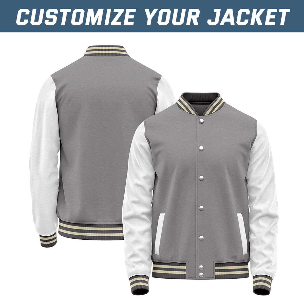 Custom Grey & White Baseball Bomber Jacket | Retro Collegiate Varsity & Letterman