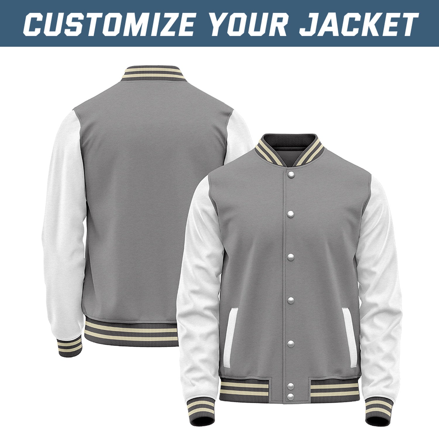 Custom Grey & White Baseball Bomber Jacket | Retro Collegiate Varsity & Letterman