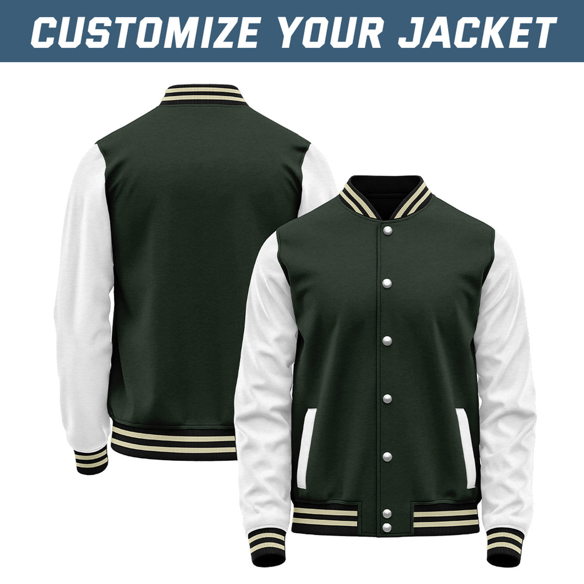 - Custom Dark Green & White Baseball Bomber Jacket | Retro Collegiate Varsity & Letterman