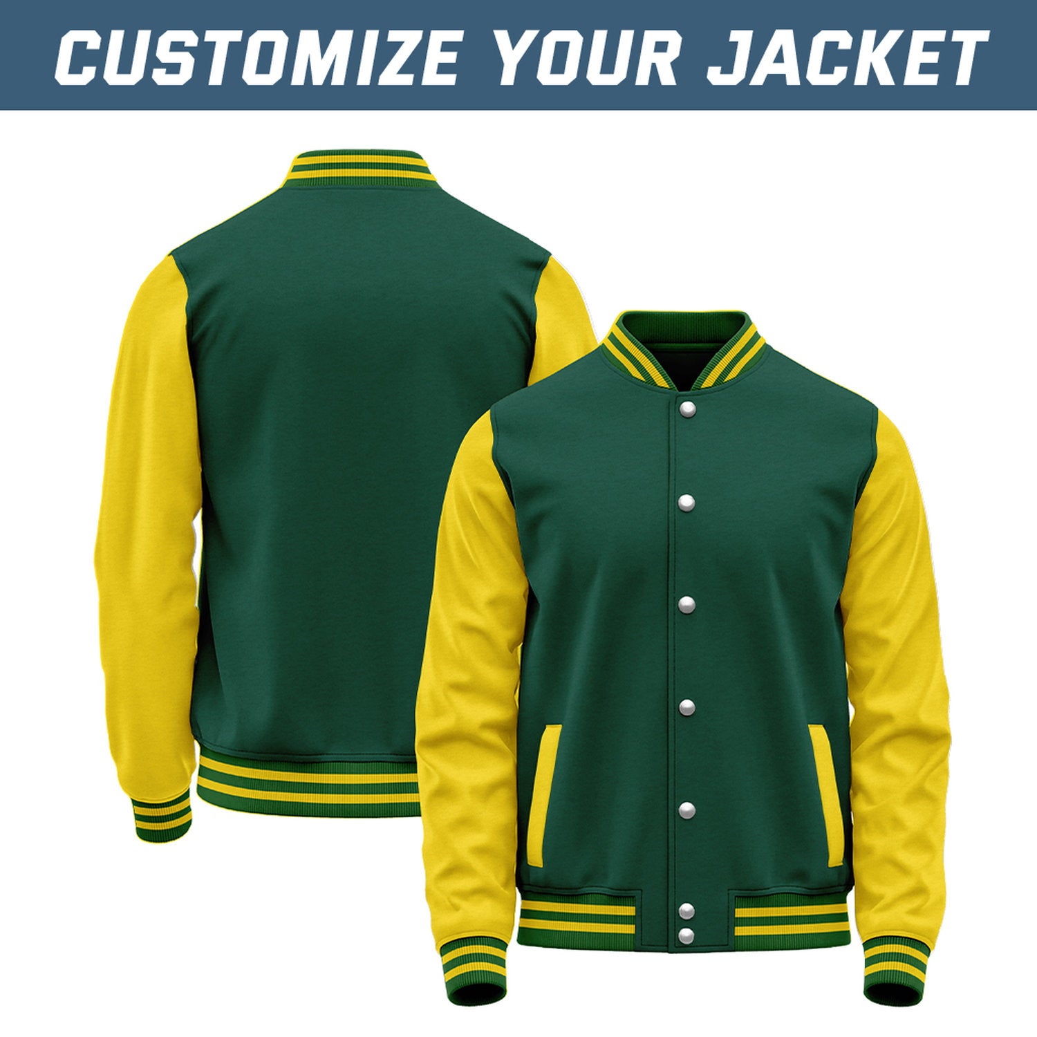 - Custom Green & Yellow Baseball Bomber Jacket | Retro Collegiate Varsity & Letterman