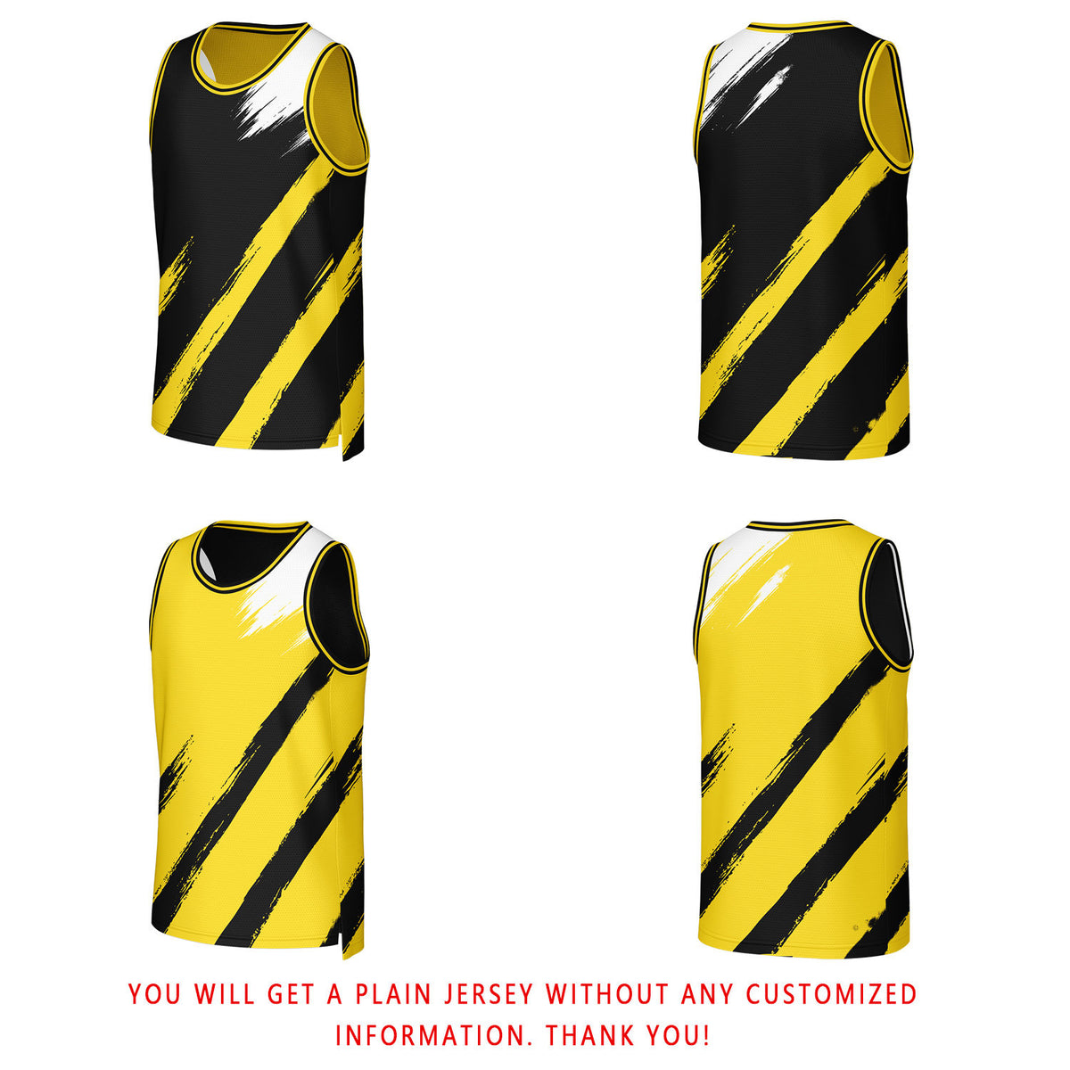 Custom Black & Yellow Brush Stroke Reversible Basketball Jersey | Personalized Team Uniforms for Adult & Youth