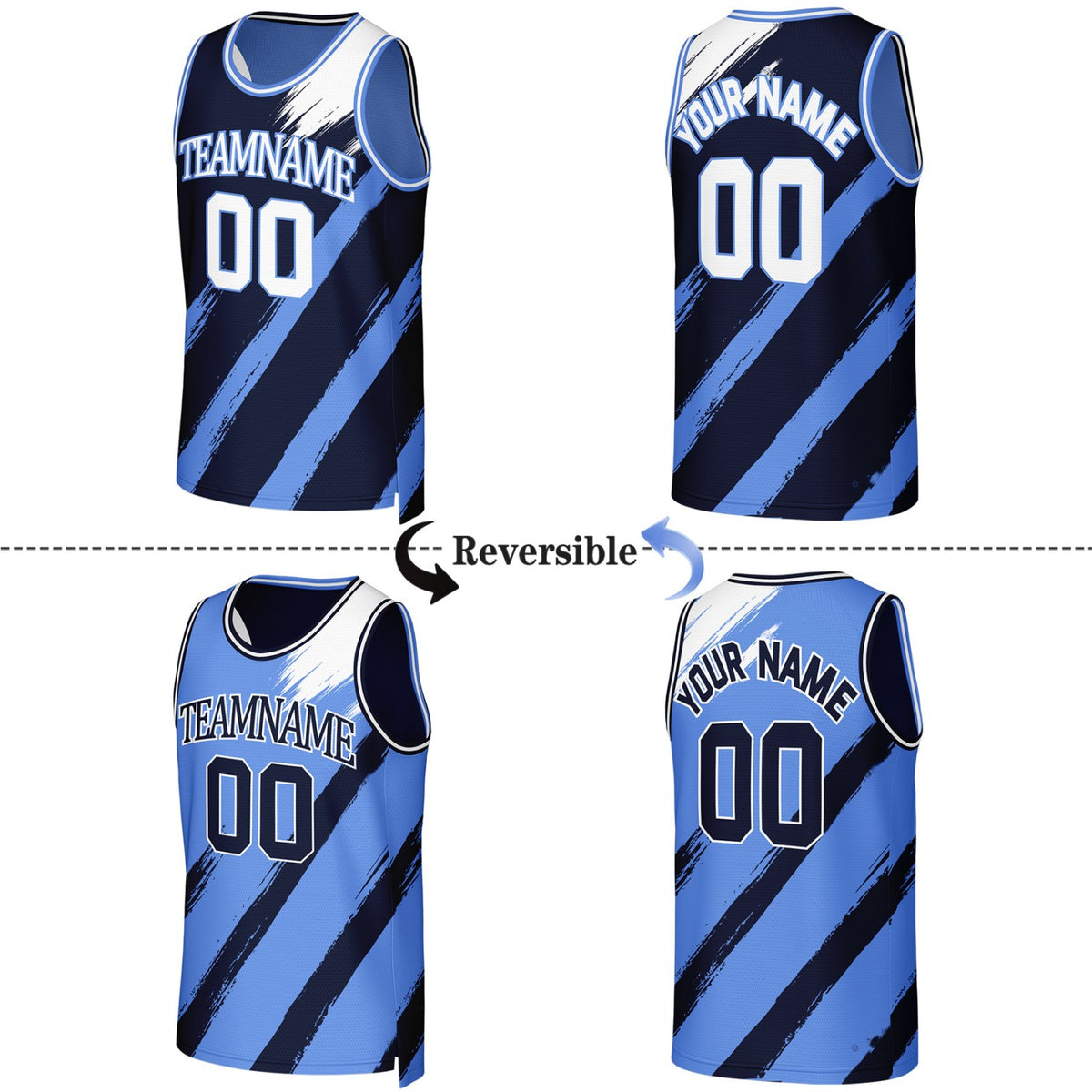 Custom Navy & Light Blue Brush Stroke Reversible Basketball Jersey | Personalized Team Uniforms for Adult & Youth