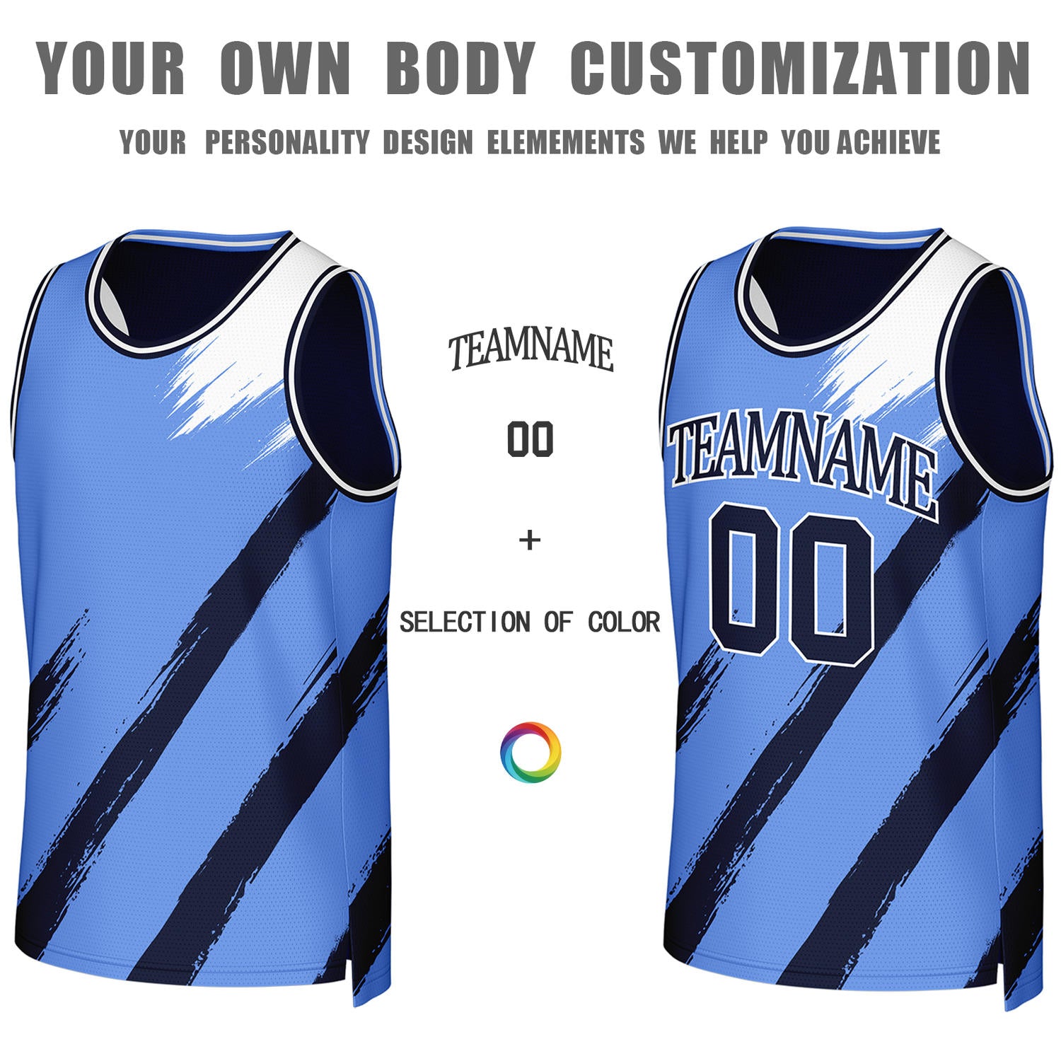 Custom Navy & Light Blue Brush Stroke Reversible Basketball Jersey | Personalized Team Uniforms for Adult & Youth