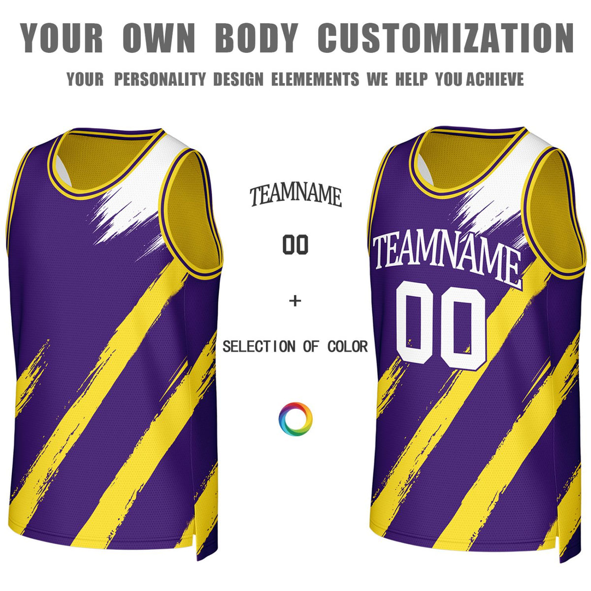 Custom Purple & Gold Brush Stroke Reversible Basketball Jersey | Personalized Team Uniforms for Adult & Youth