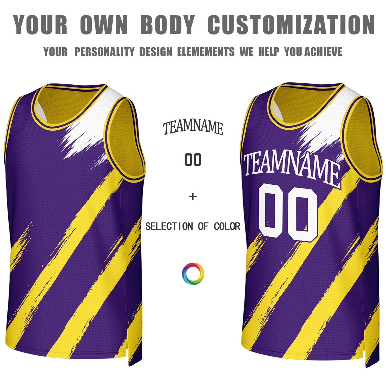 Custom Purple & Gold Brush Stroke Reversible Basketball Jersey | Personalized Team Uniforms for Adult & Youth