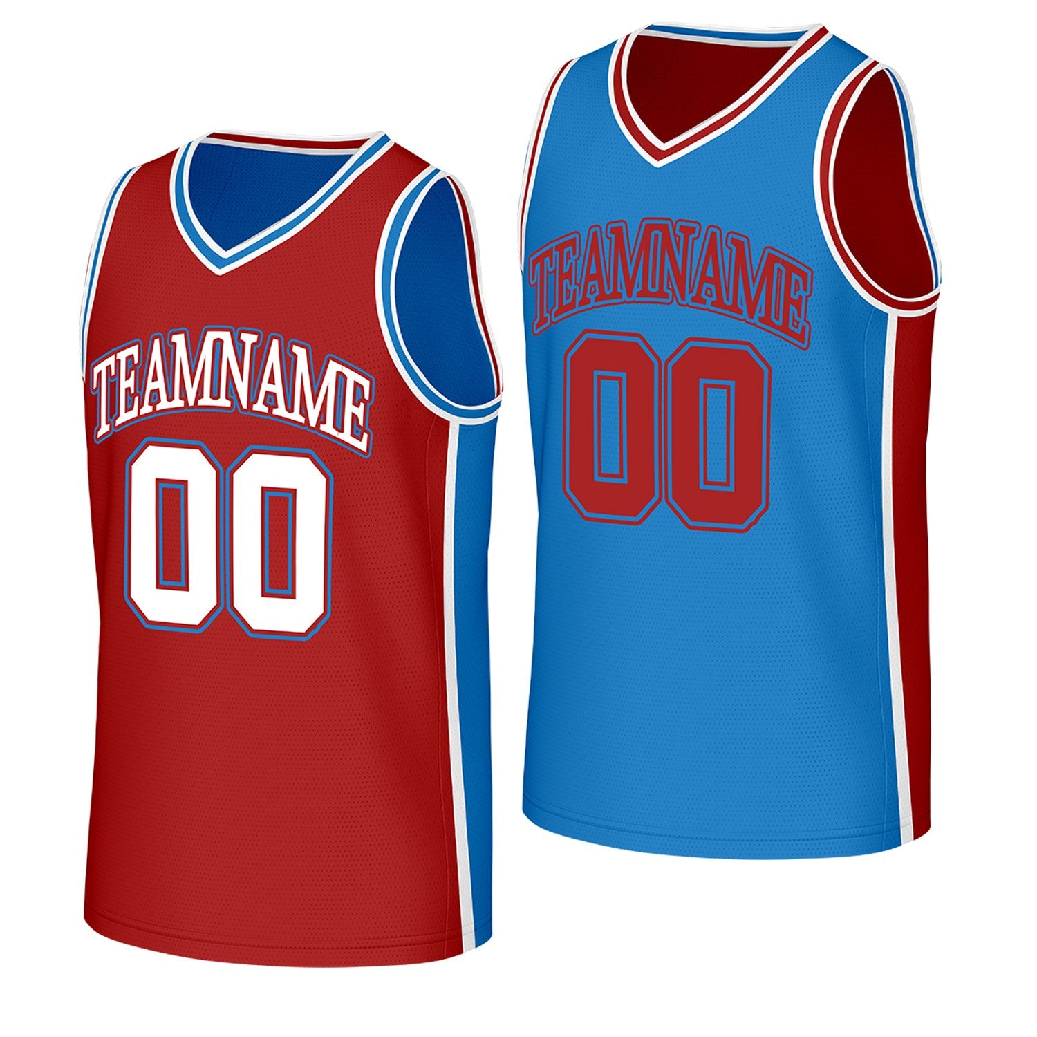 custom college intramural basketball jerseys red blue reversible by Vosoli, Personalized team name, number & logo. Fast delivery.